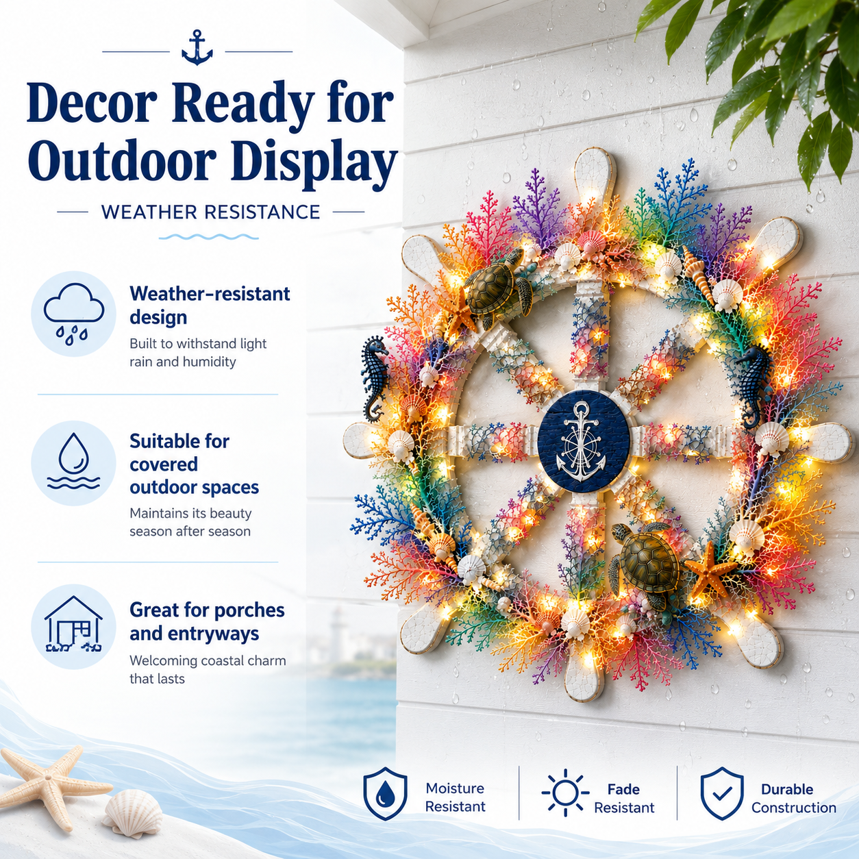 Colorful Ocean Ship Wheel Wall Decor with LED Lights and Remote Control 🌊⚓