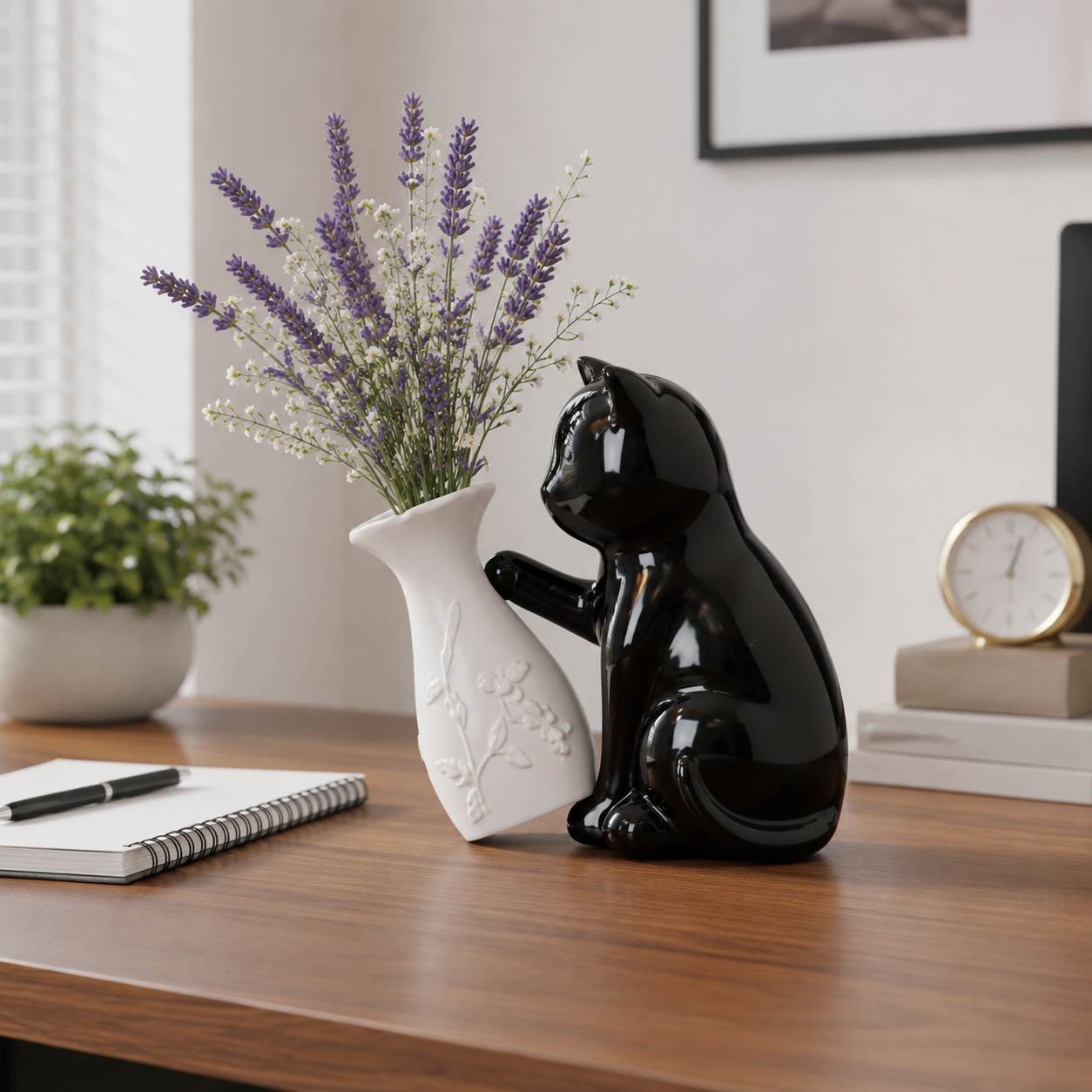 Black Cat Flower Vase Decor
