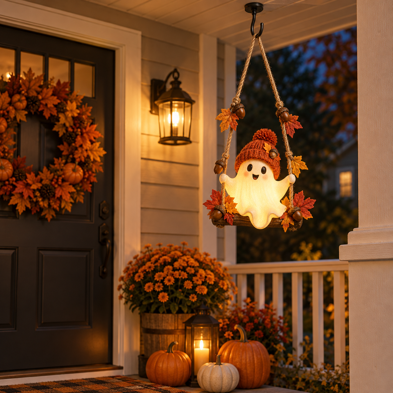 Lighted Fall Ghost Swing Hanging Decor🍂