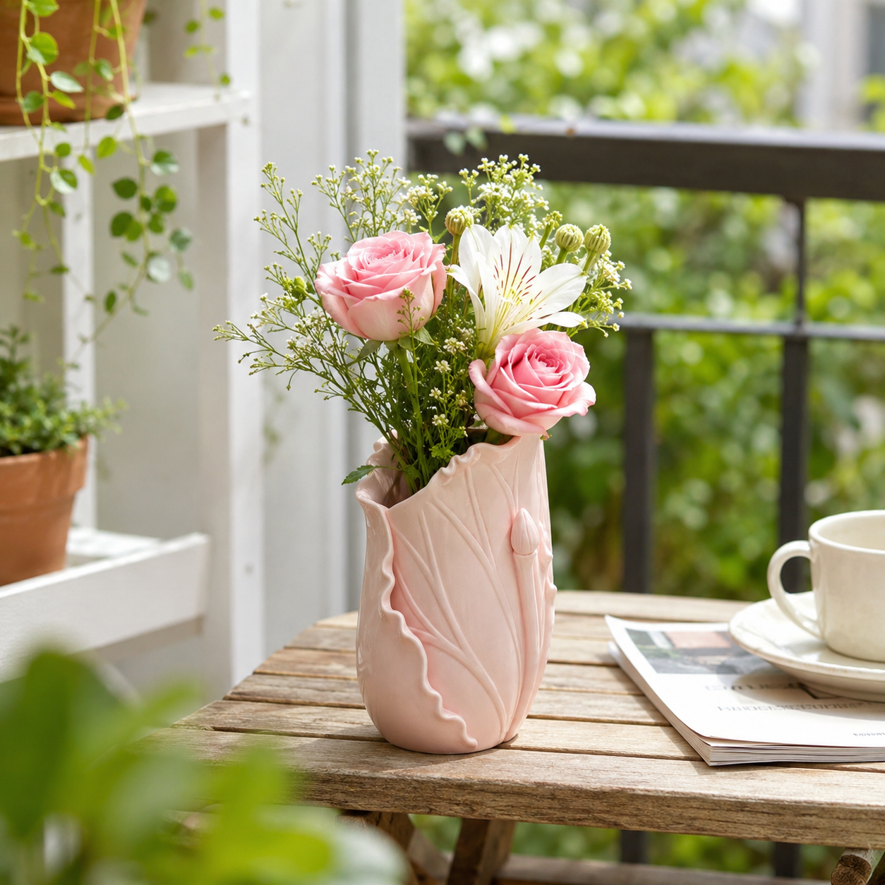 “Plastic Pen Holder & Makeup Brush Organizer – Decorative Leaf-Shaped Vase for Desktop, Vanity, and Flower Display – Functional Home & Office Décor”