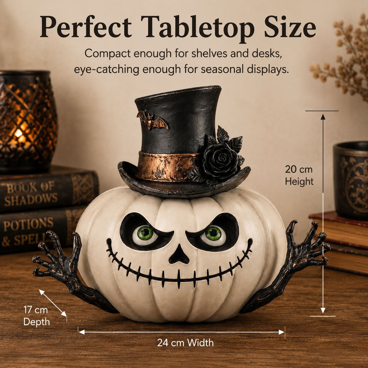 Gothic Top Hat Skull Pumpkin Resin Figurine – Halloween Tabletop Decoration 🦇