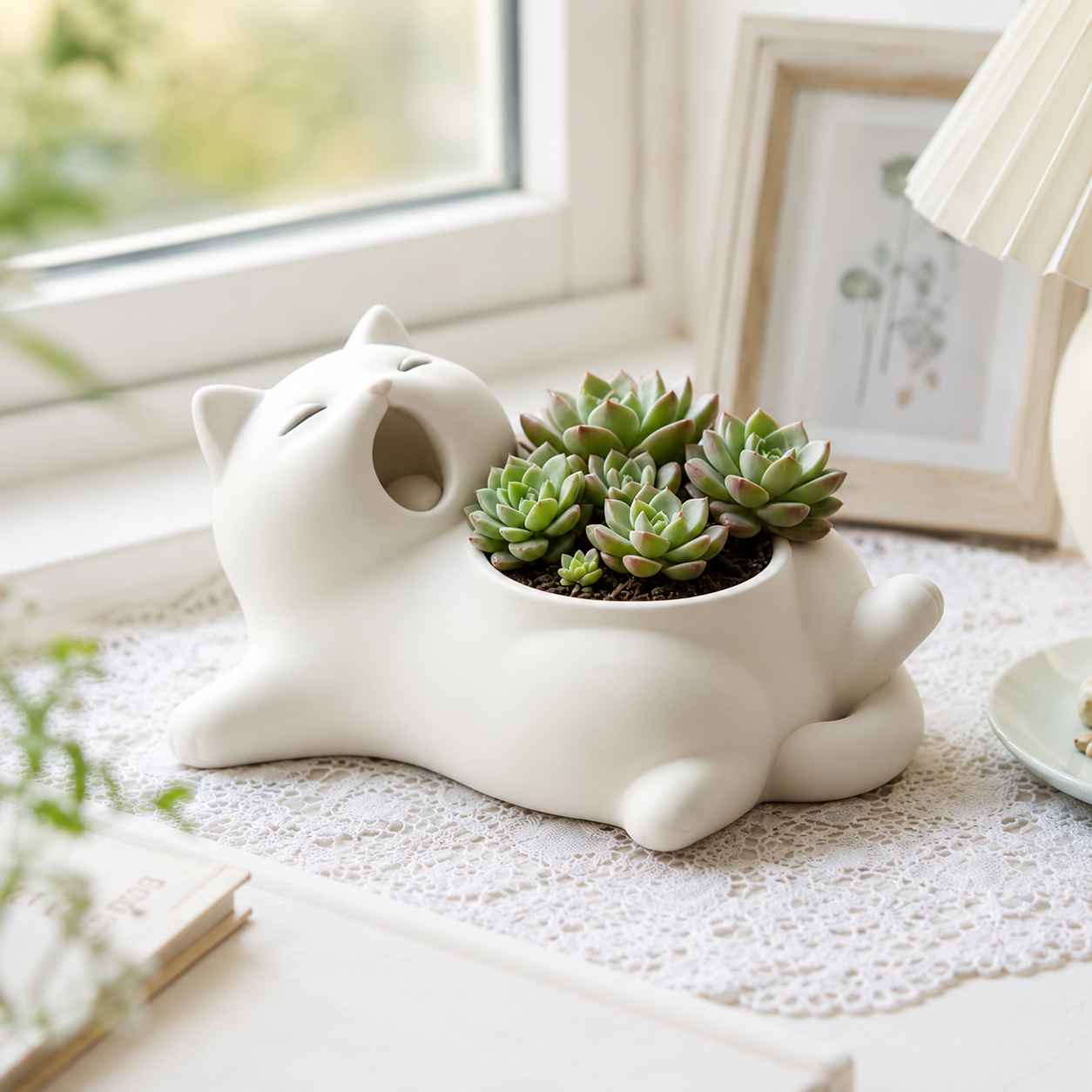 Adorable Cat-Shaped Ceramic Succulent Planter – Cute Indoor Plant Pot for Home, Office, Desk, and Garden Decor