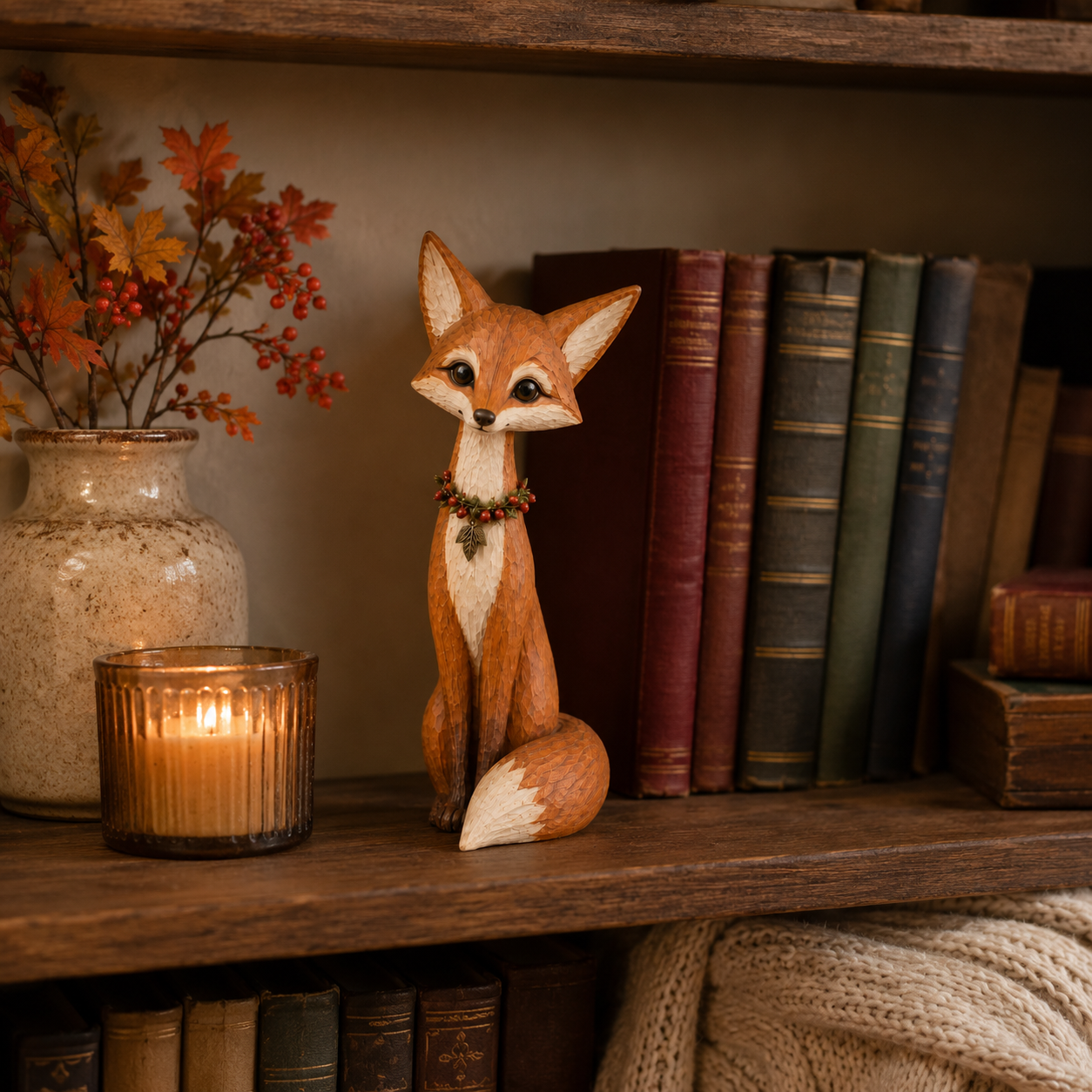 Hand-Carved Wooden Fox Figurine – 11.8-Inch Slim Woodland Tabletop Décor 🍂