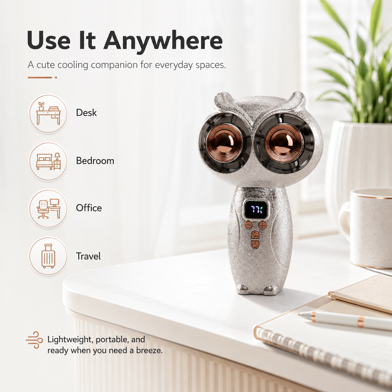 Owl-Shaped Handheld Fan with Digital Display 🦉💨