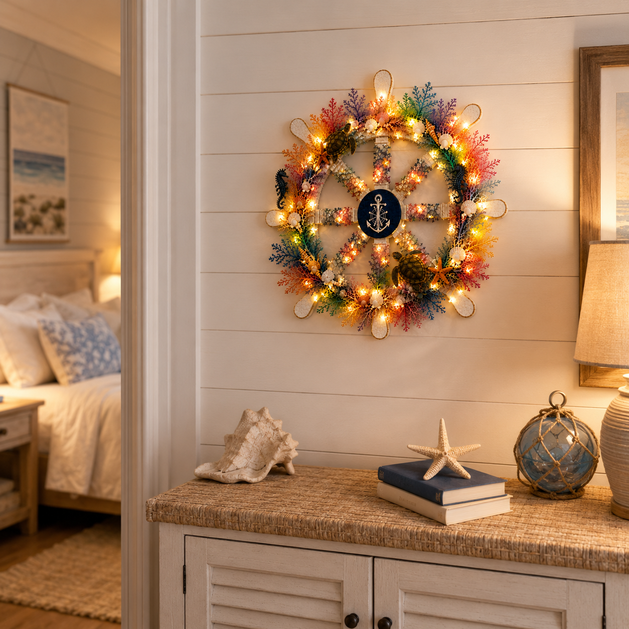Colorful Ocean Ship Wheel Wall Decor with LED Lights and Remote Control 🌊⚓