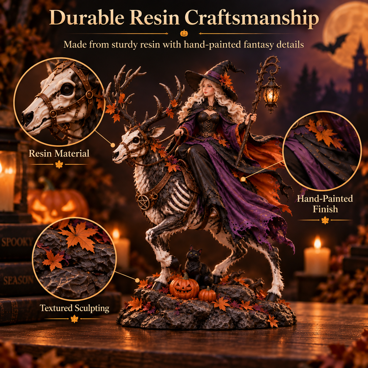 🎃Halloween Witch Riding Skeleton Deer Resin Figurine