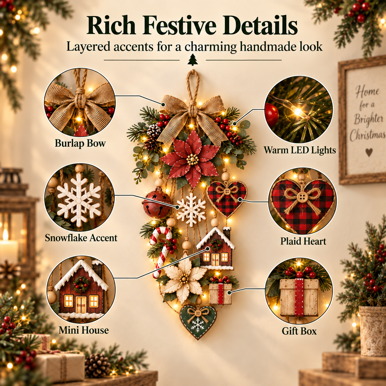 🎄Rustic Lighted Christmas Hanging Wall Decor