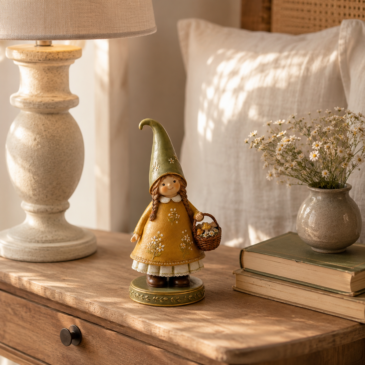 Charming Woodland Girl Resin Figurine with Mushroom Basket🍄