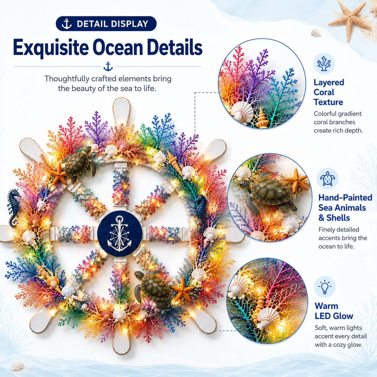 Colorful Ocean Ship Wheel Wall Decor with LED Lights and Remote Control 🌊⚓
