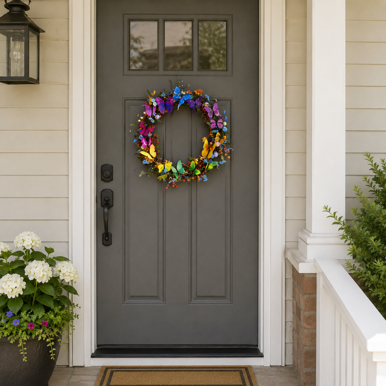 Colorful Butterfly Wreath with Cool White LED Lights and Remote Control 🦋✨