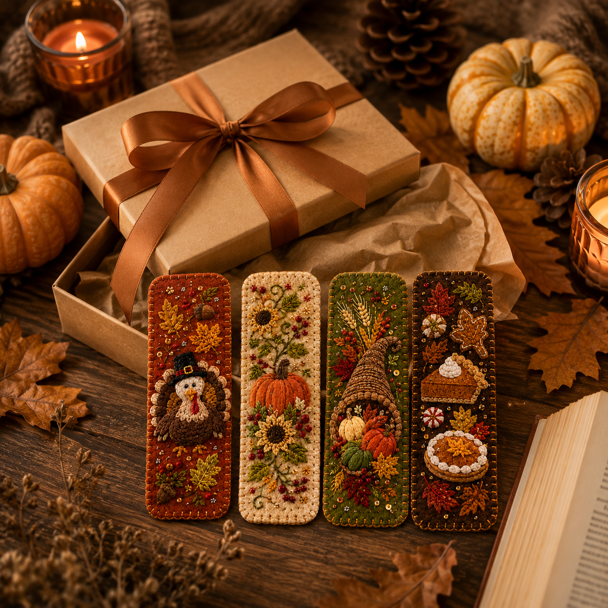 Thanksgiving Embroidered Felt Bookmarks🍁