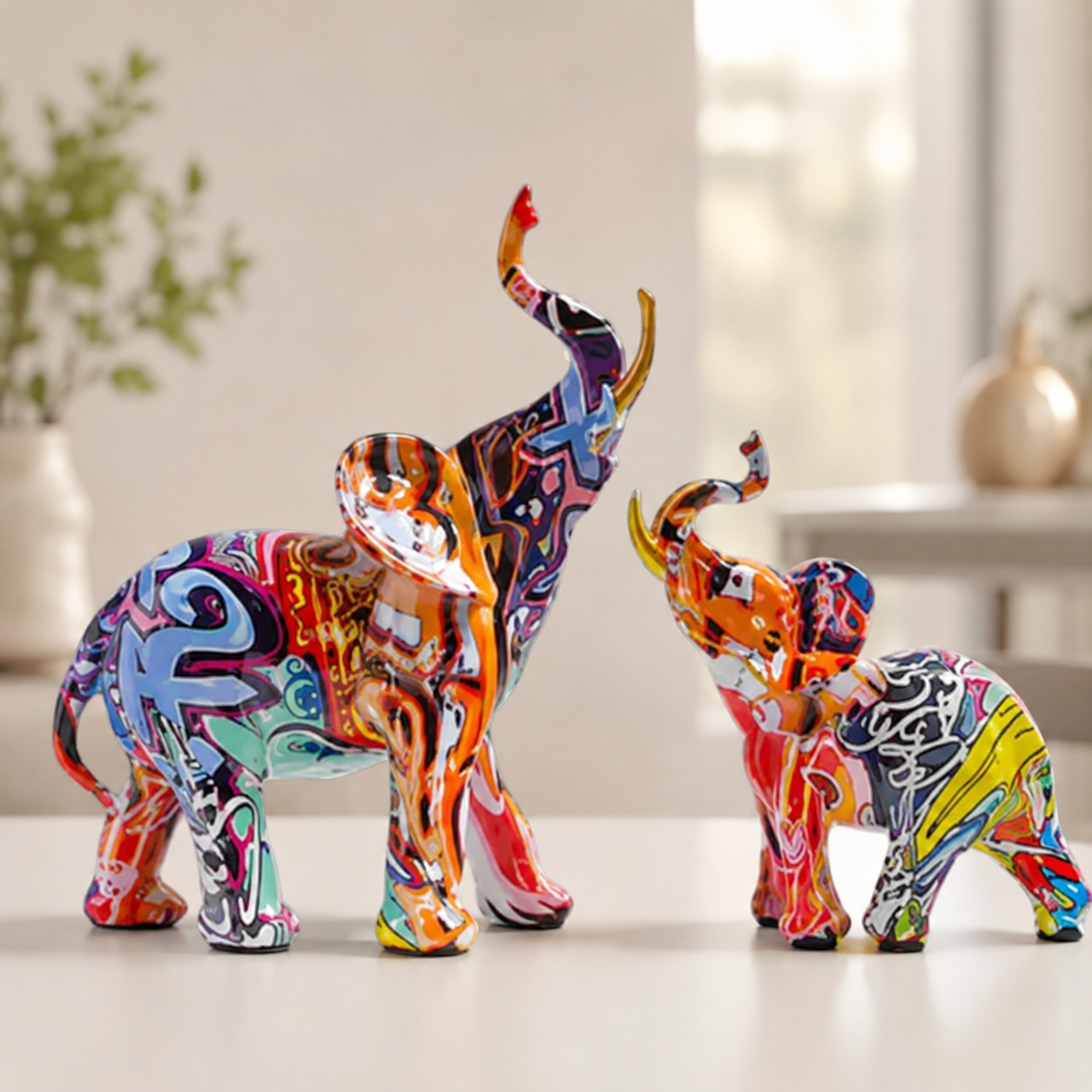 Colorful Elephant Decor Statues