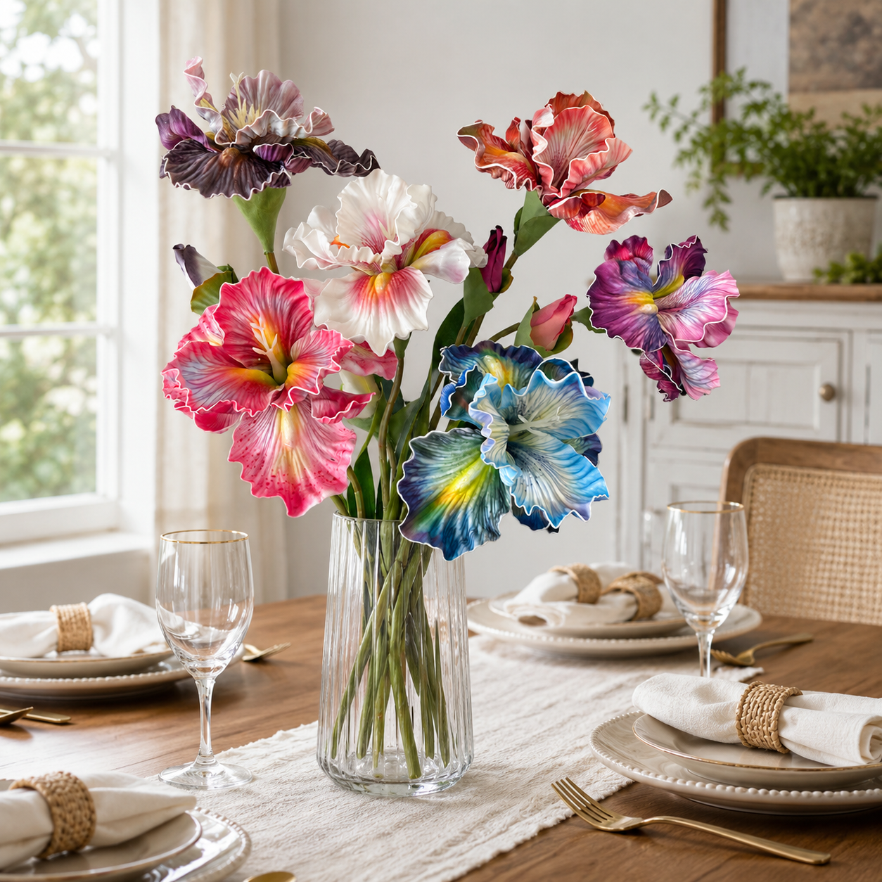 Artificial Iris Flowers｜Realistic Faux Iris Flower Stems for Home Decor