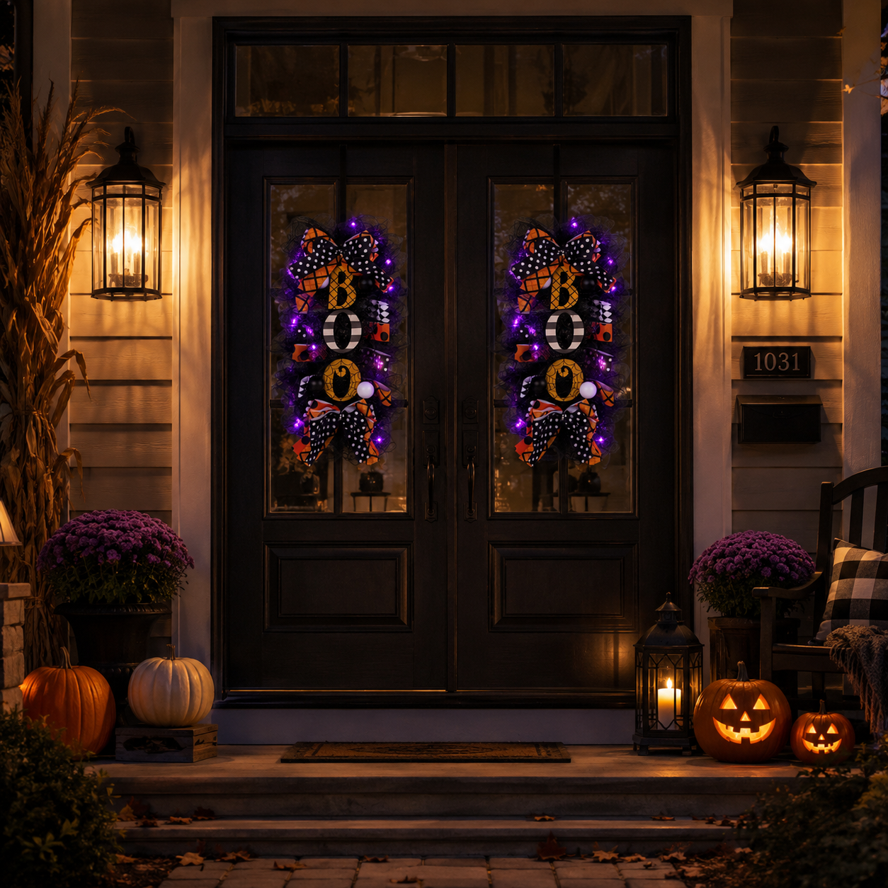 Lighted Halloween BOO Door Hanging Decoration with Purple Lights & Remote Control 💜