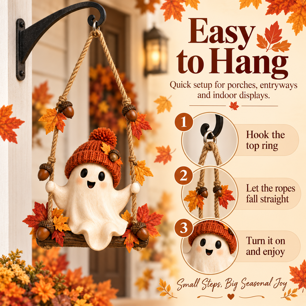 Lighted Fall Ghost Swing Hanging Decor🍂