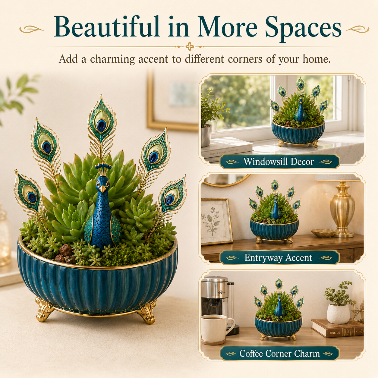 Peacock Resin Plant Decoration Set – 1 Peacock Pick with 5 Decorative Feather Stakes