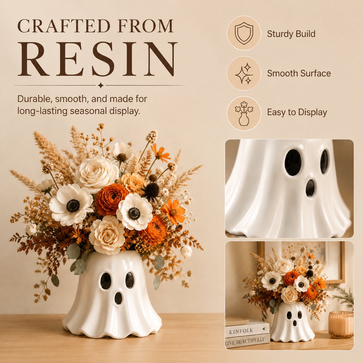 Ghost-Shaped Resin Flower Vase