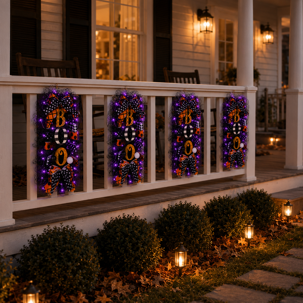 Lighted Halloween BOO Door Hanging Decoration with Purple Lights & Remote Control 💜