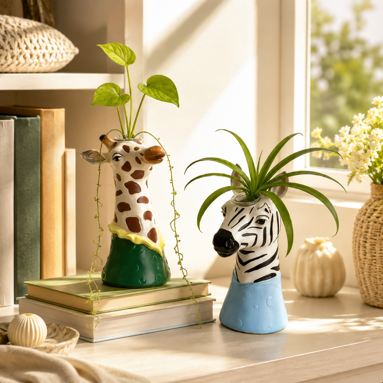 Cute Giraffe & Zebra Planter Vase