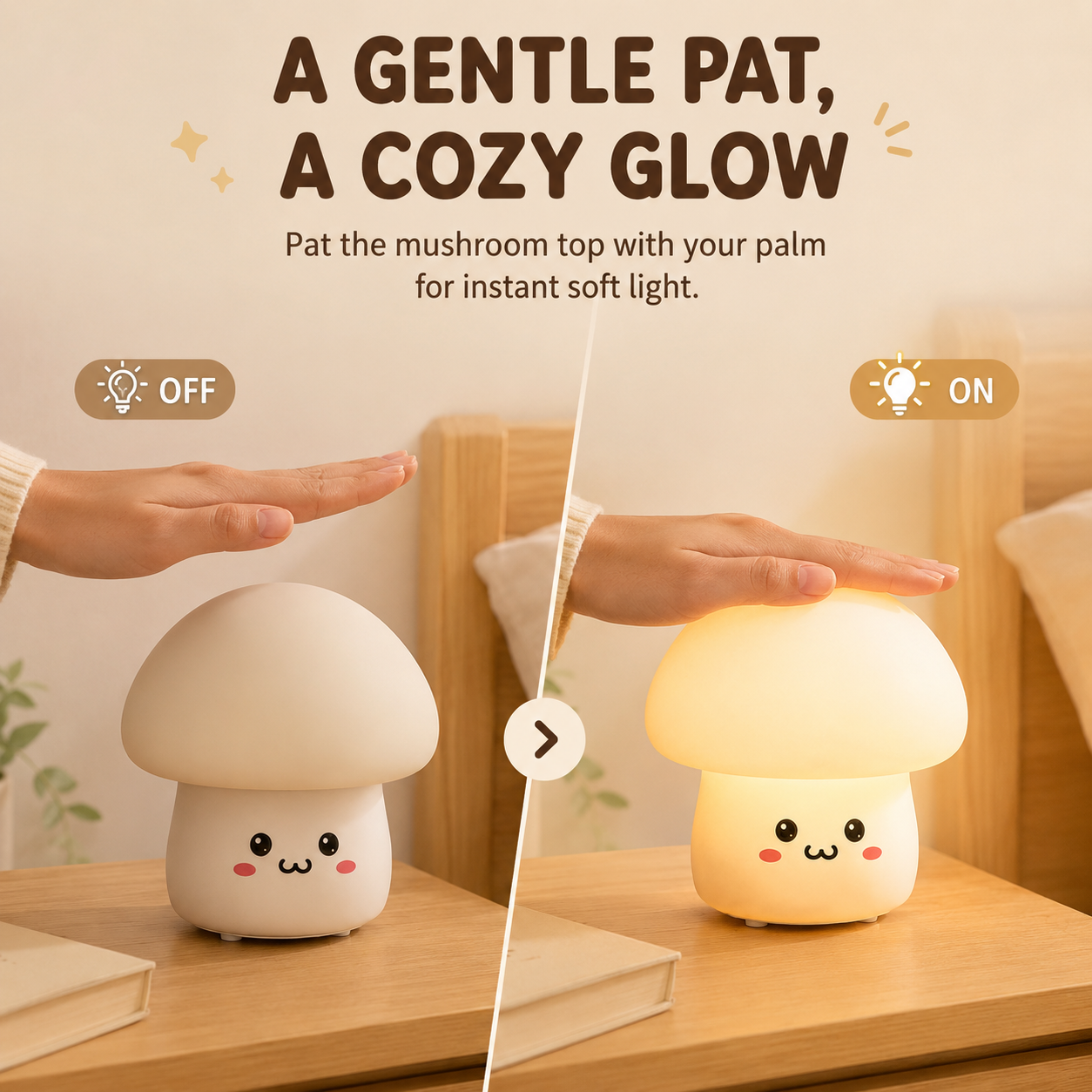 Tap-to-Light Cute Mushroom Night Light for a Cozy Bedtime Glow 🍄✨