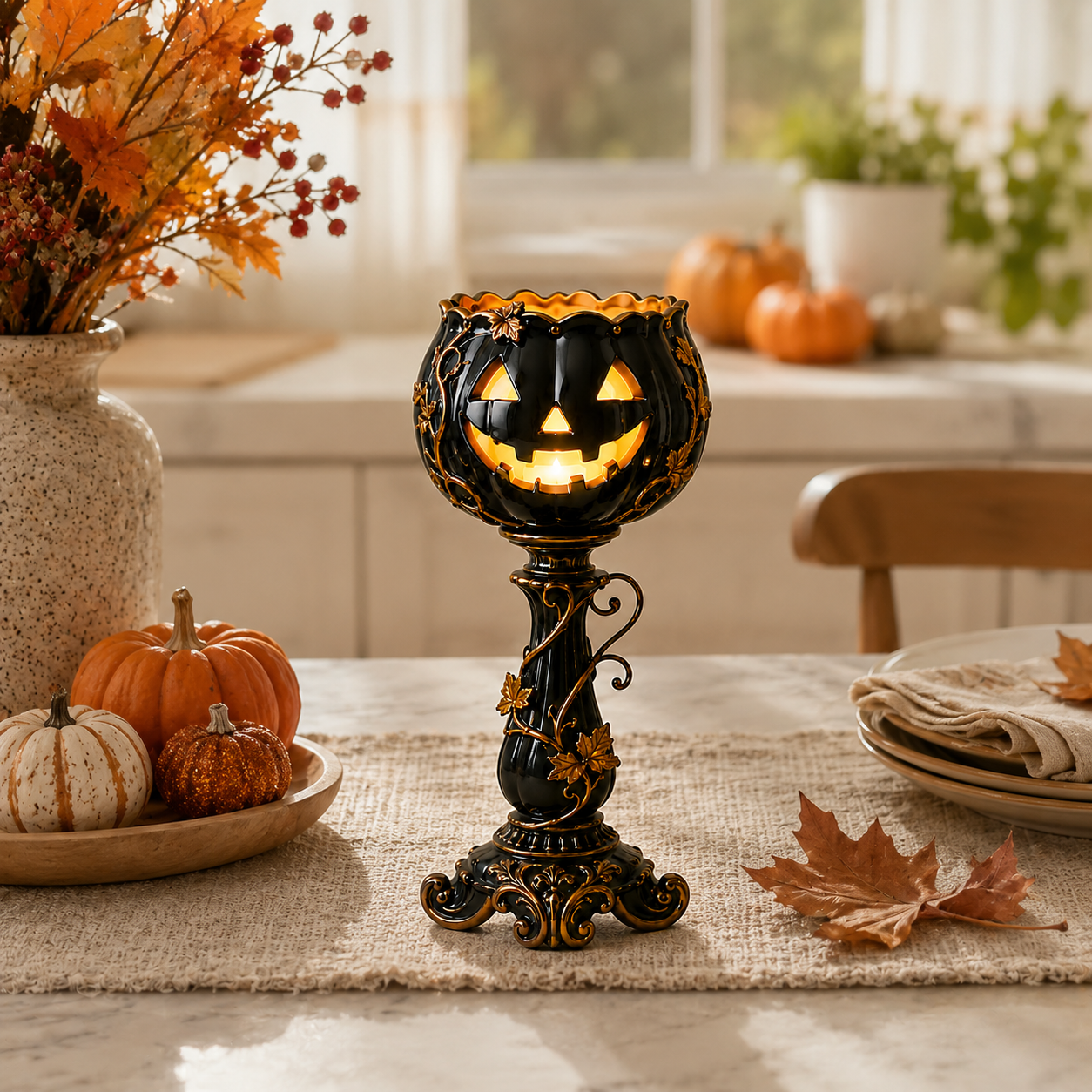 🎃 Elegant Black Pumpkin Candle Holder