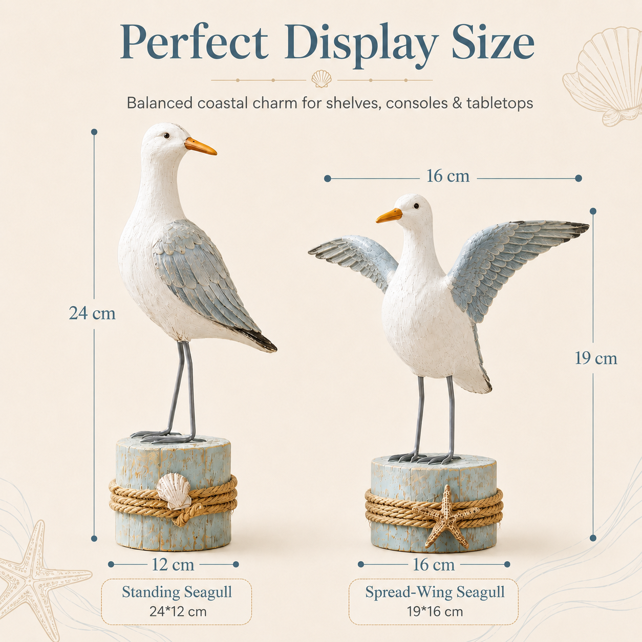 🌊 Set of 2 Seagull Figurines – Coastal Resin Bird Decor with Beach-Inspired Details for Tabletop Home Accents