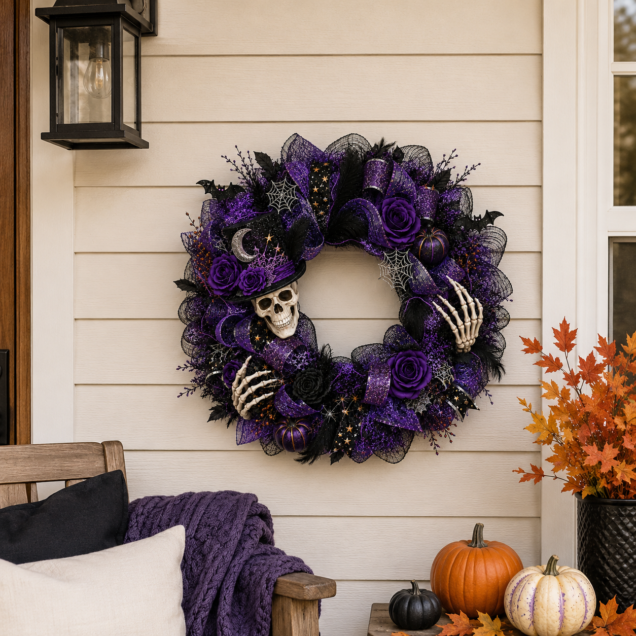 Light Up Halloween with a Spellbinding Purple Gothic Wreath 💀💜🎃✨