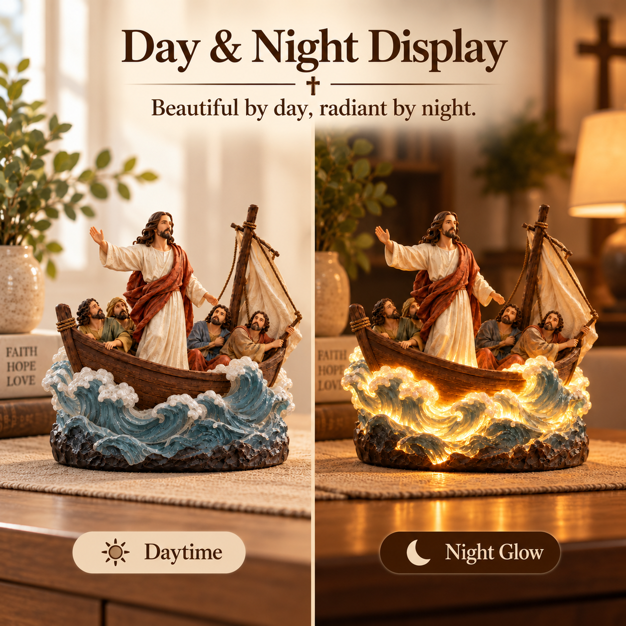 ✝️Jesus Calms the Storm Lighted Resin Figurine