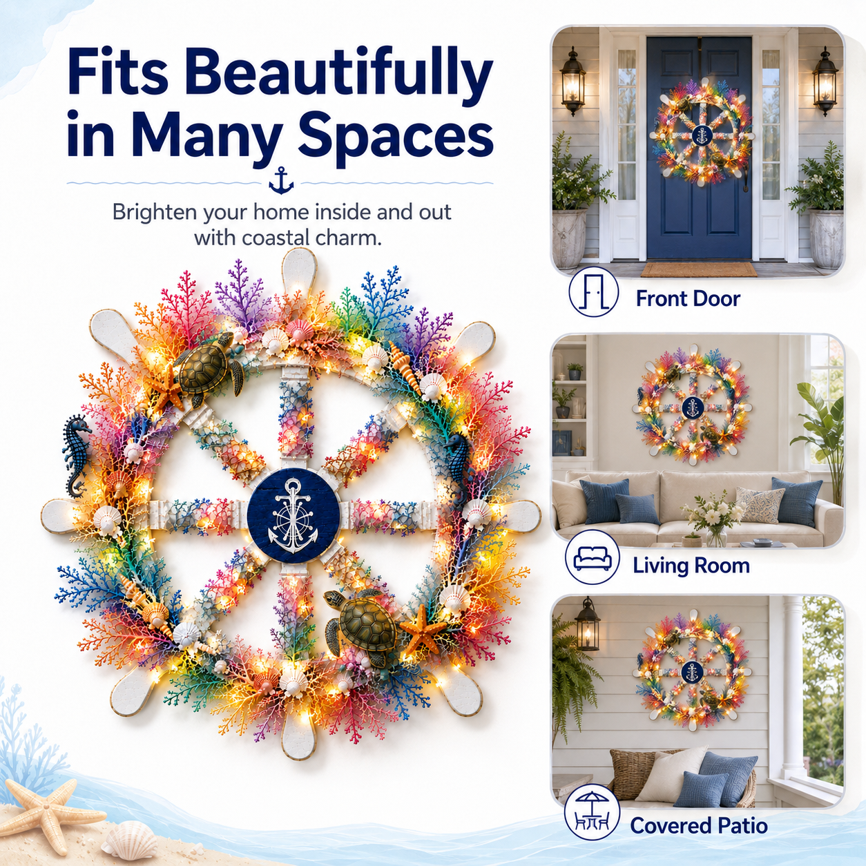 Colorful Ocean Ship Wheel Wall Decor with LED Lights and Remote Control 🌊⚓