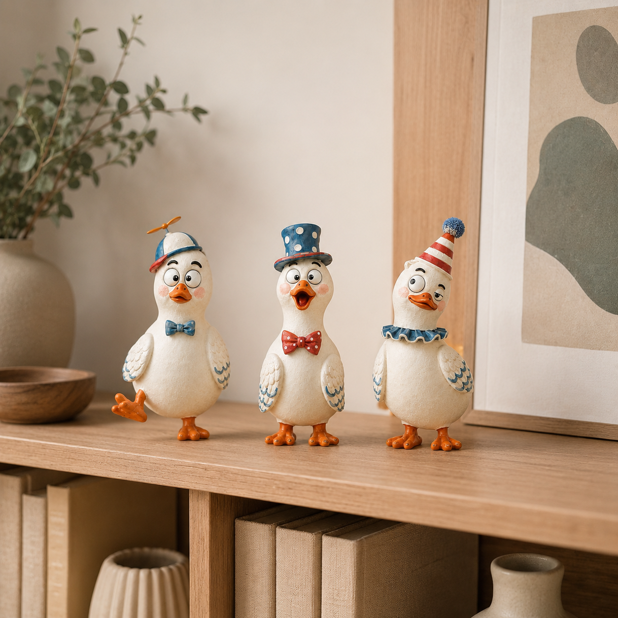 🦆 3-Piece Quirky Duck Resin Figurine Set – Funny Farmhouse Tabletop Décor