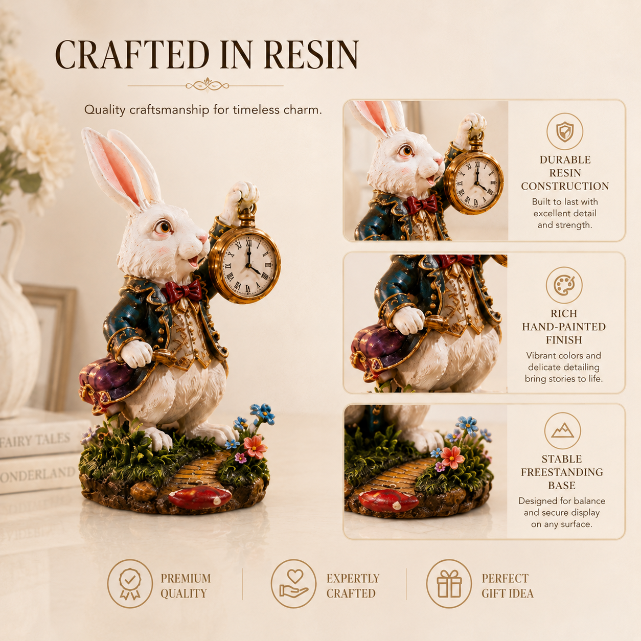 🐇 White Rabbit Pocket Watch Sculpture Figurine ✨