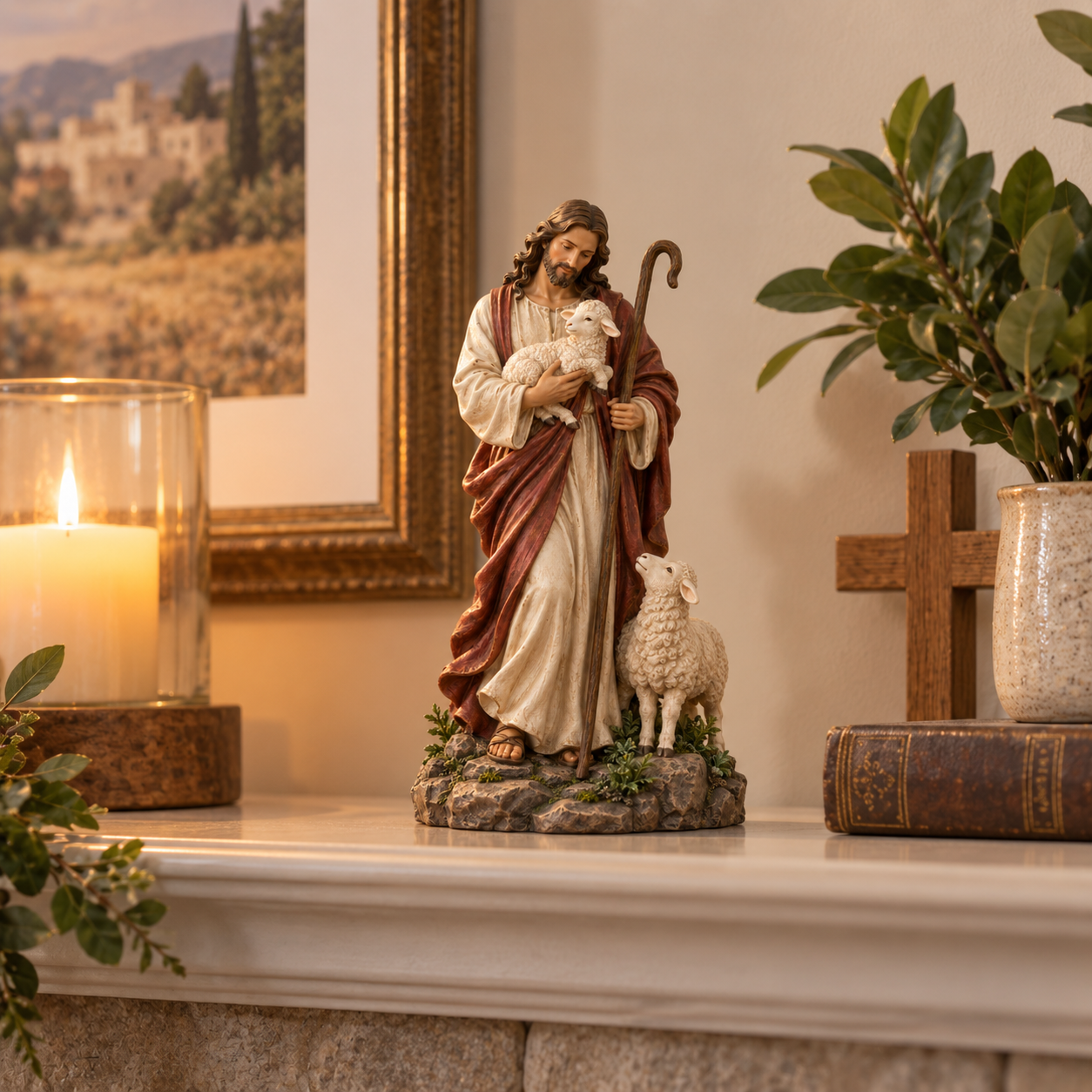 Jesus Good Shepherd Resin Figurine with Lambs✨