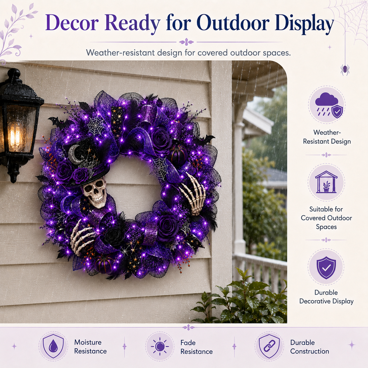 Light Up Halloween with a Spellbinding Purple Gothic Wreath 💀💜🎃✨