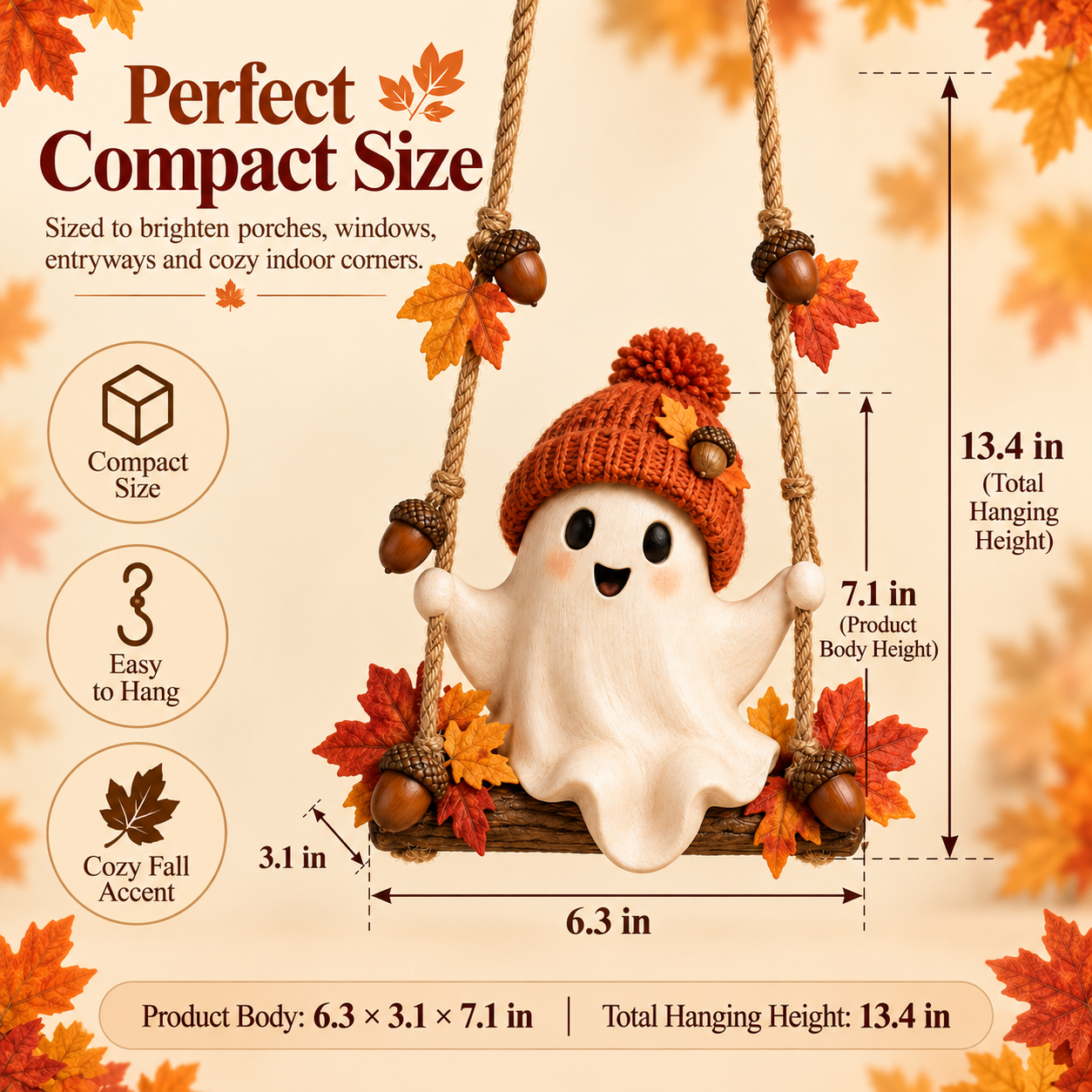 Lighted Fall Ghost Swing Hanging Decor🍂