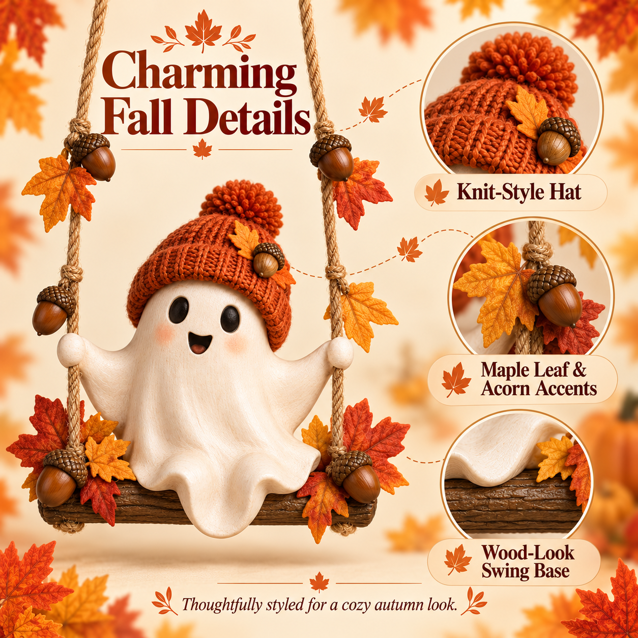 Lighted Fall Ghost Swing Hanging Decor🍂