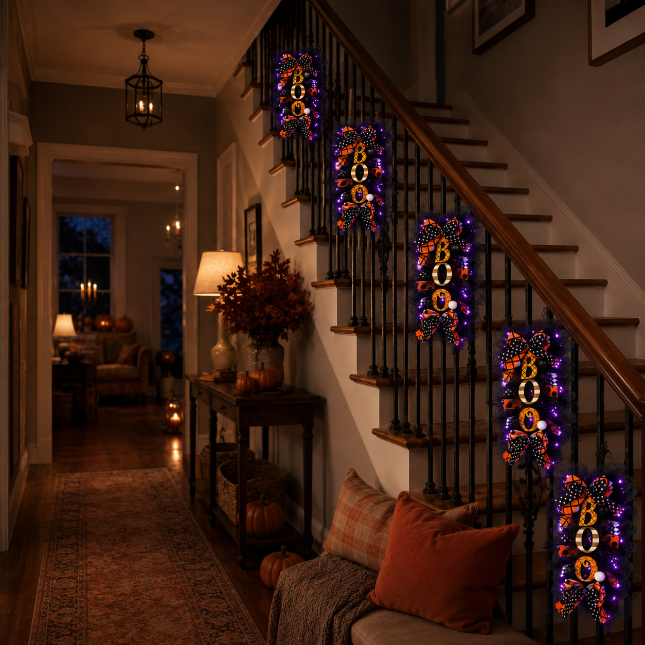 Lighted Halloween BOO Door Hanging Decoration with Purple Lights & Remote Control 💜
