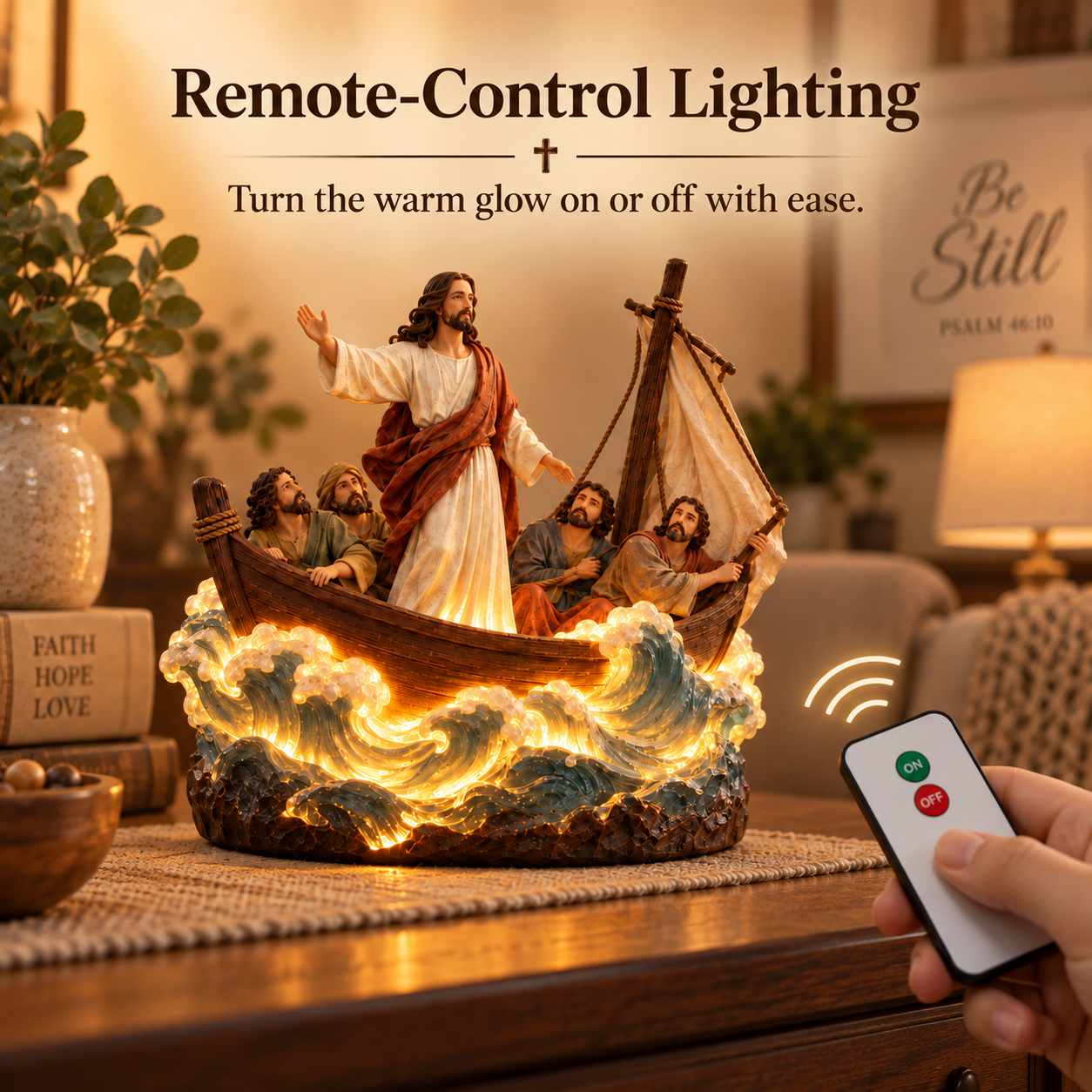 ✝️Jesus Calms the Storm Lighted Resin Figurine