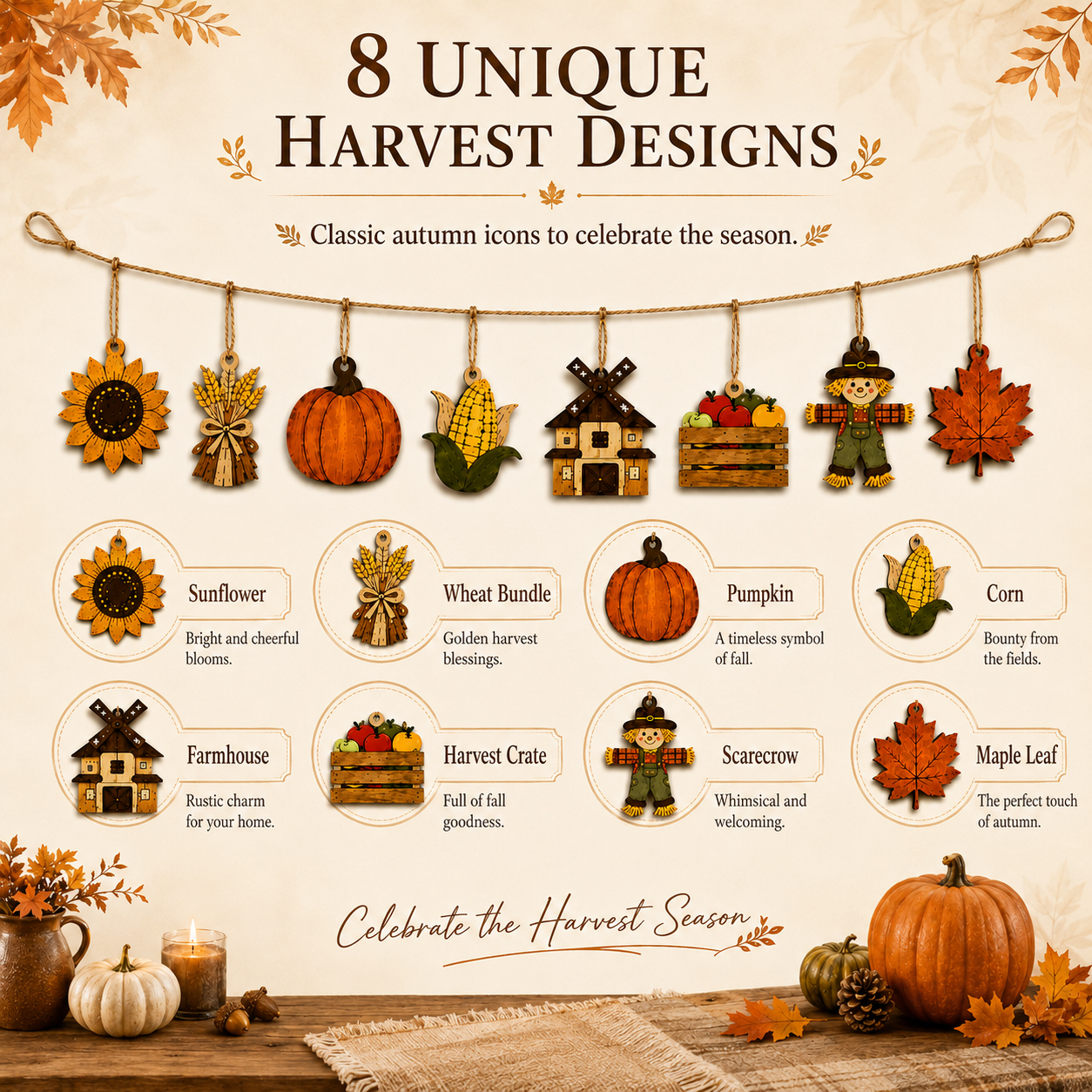 🍁Fall Harvest Wooden Garland Set