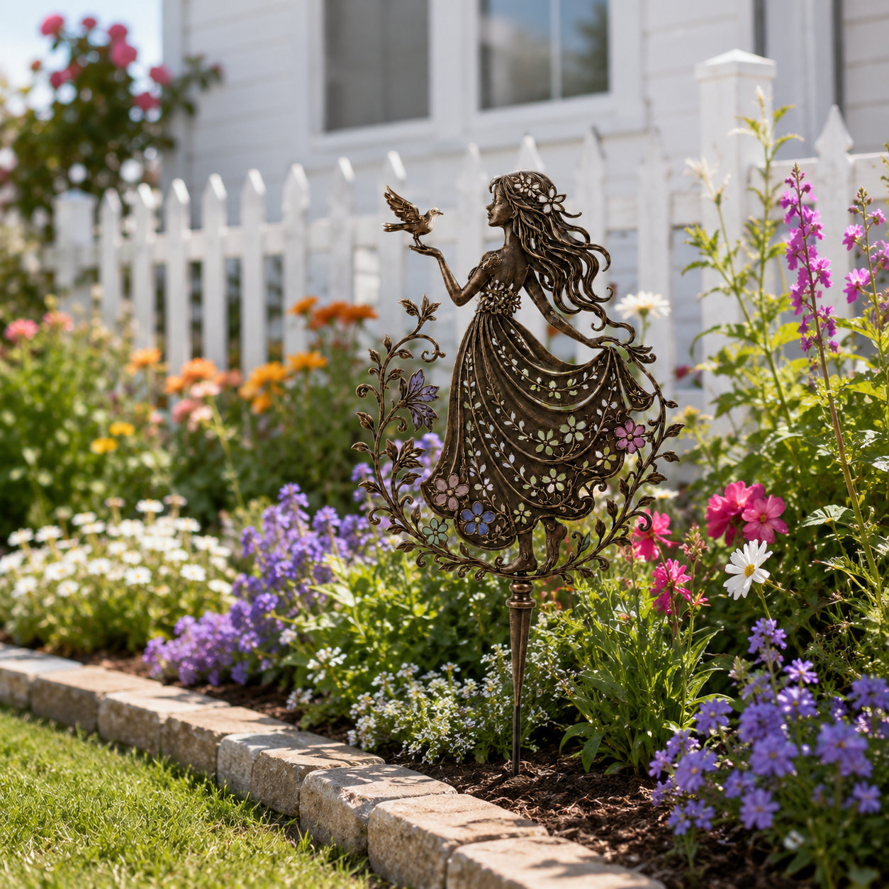 Remote-Controlled Illuminated Fairy Girl Metal Garden Stake ✨🕊️