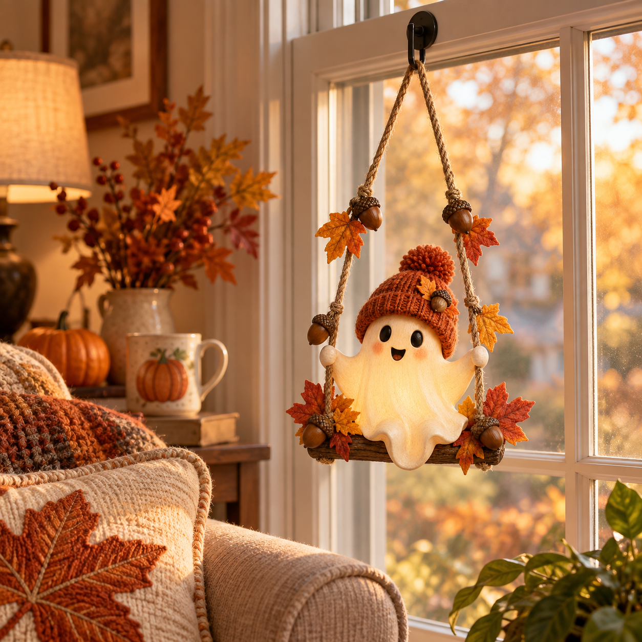 Lighted Fall Ghost Swing Hanging Decor🍂