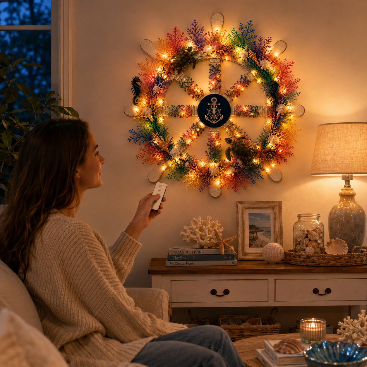 Colorful Ocean Ship Wheel Wall Decor with LED Lights and Remote Control 🌊⚓