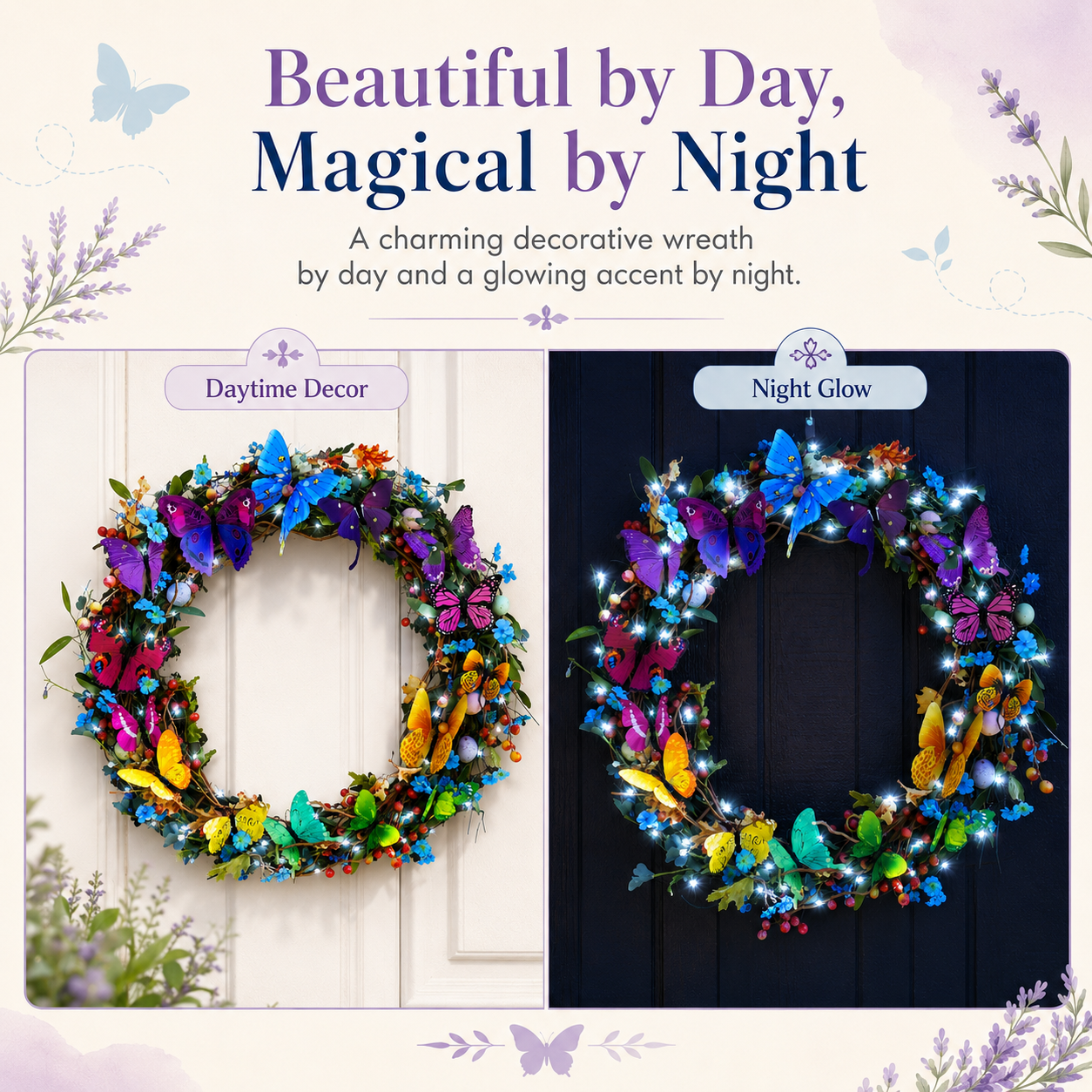 Colorful Butterfly Wreath with Cool White LED Lights and Remote Control 🦋✨
