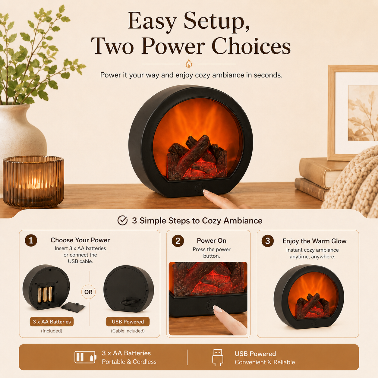 🔥 Fireplace Night Light for Home Decor ✨
