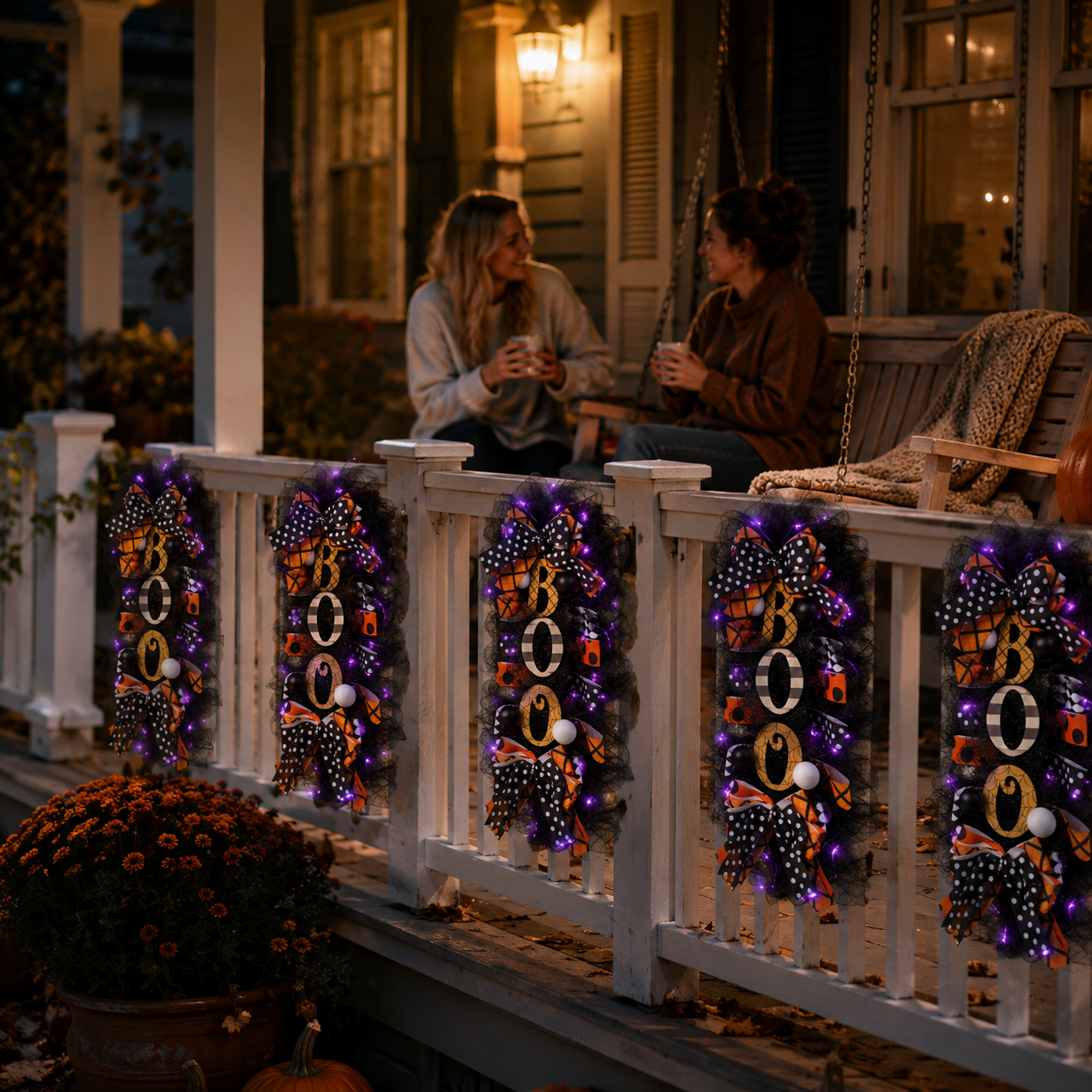 Lighted Halloween BOO Door Hanging Decoration with Purple Lights & Remote Control 💜