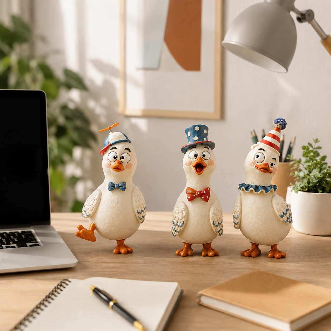 🦆 3-Piece Quirky Duck Resin Figurine Set – Funny Farmhouse Tabletop Décor