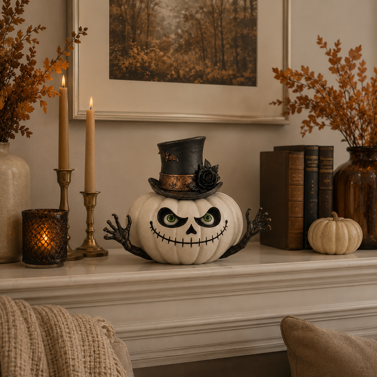 Gothic Top Hat Skull Pumpkin Resin Figurine – Halloween Tabletop Decoration 🦇