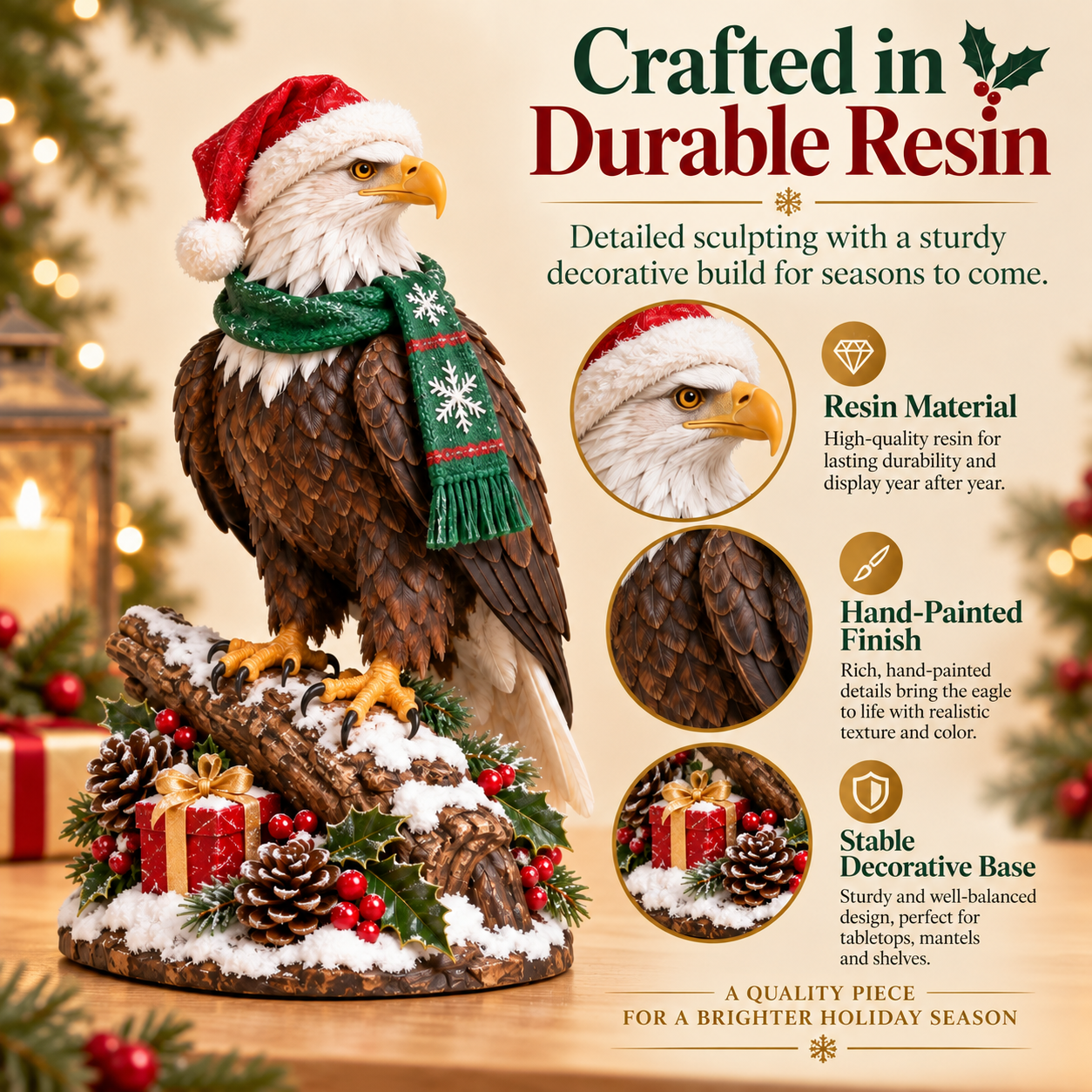 Christmas Bald Eagle Figurine with Santa Hat & Scarf🦅🎄