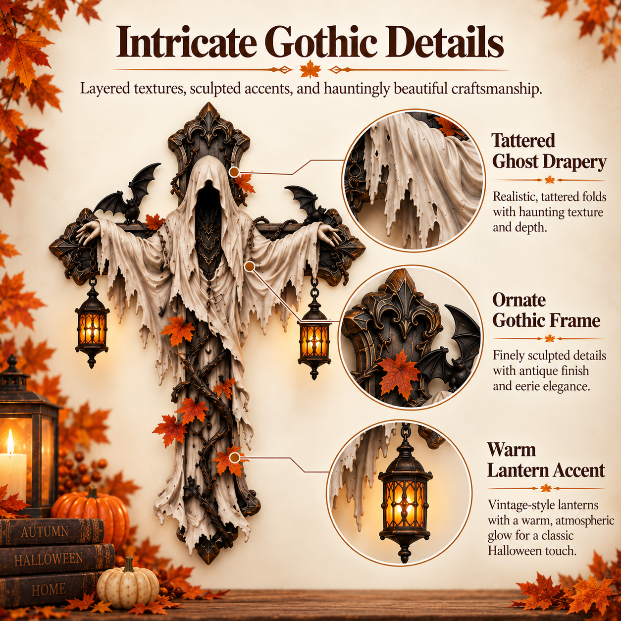 Lighted Halloween Ghost Cross Wall Decor