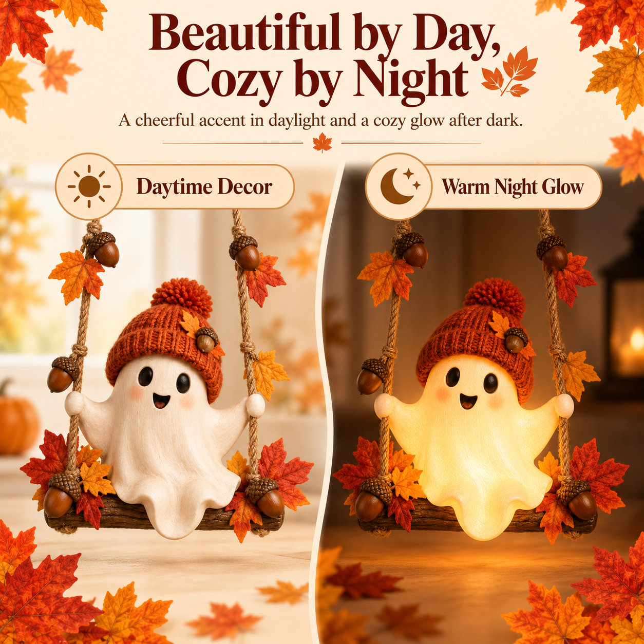 Lighted Fall Ghost Swing Hanging Decor🍂