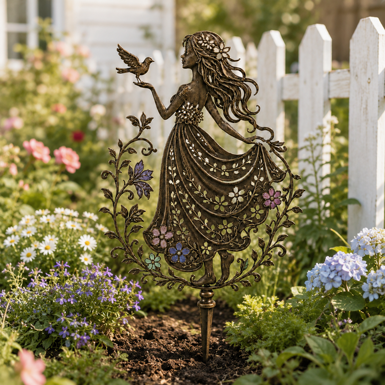 Remote-Controlled Illuminated Fairy Girl Metal Garden Stake ✨🕊️